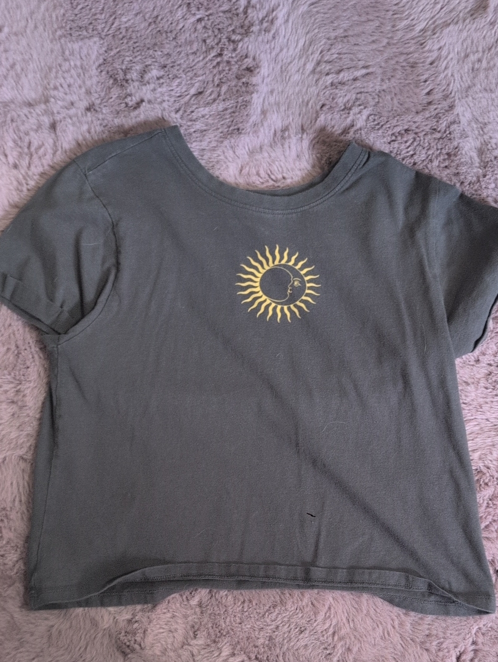 Vibe Dark Gray Crop Tee with Yellow Sun Graphic